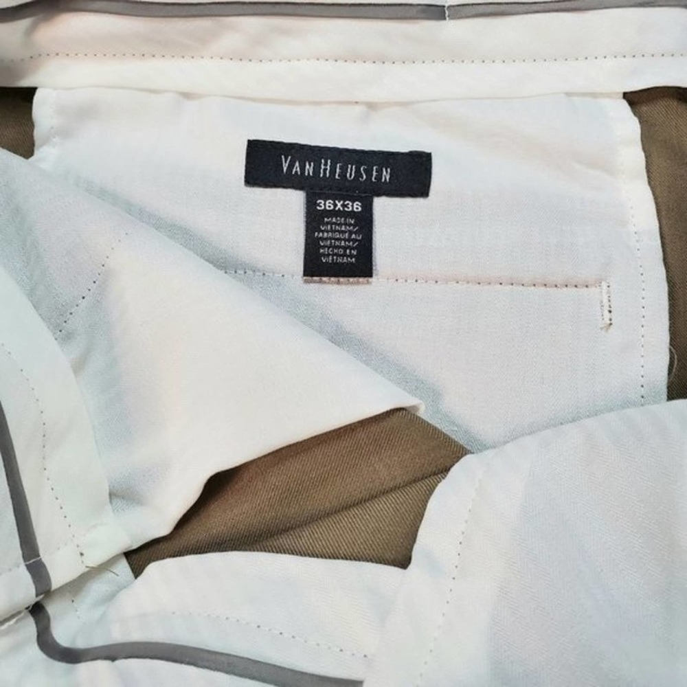 *SOLD* Van Heusen Tan No-Iron Extender Flat-Front Dress Pants 36x36 - Picture 9 of 13